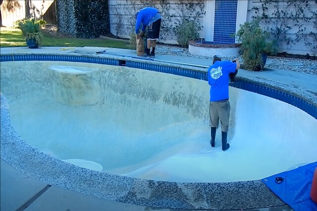 Pomona Pool Cleaning workers acid washing pool
